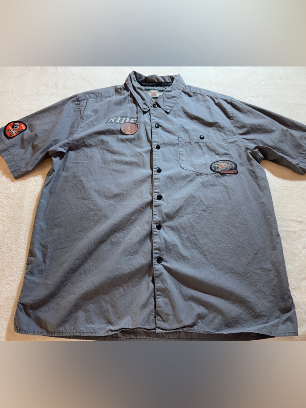 Harley-Davidson Gray Short-Sleeve Button-Front Patch Shirt